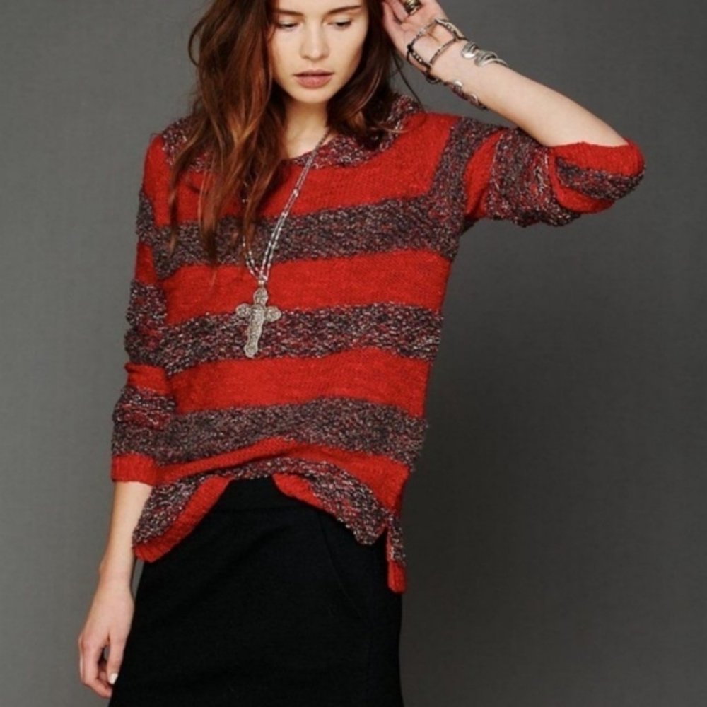 FREE PEOPLE Oversized Striped Knit Sweater {VV37}